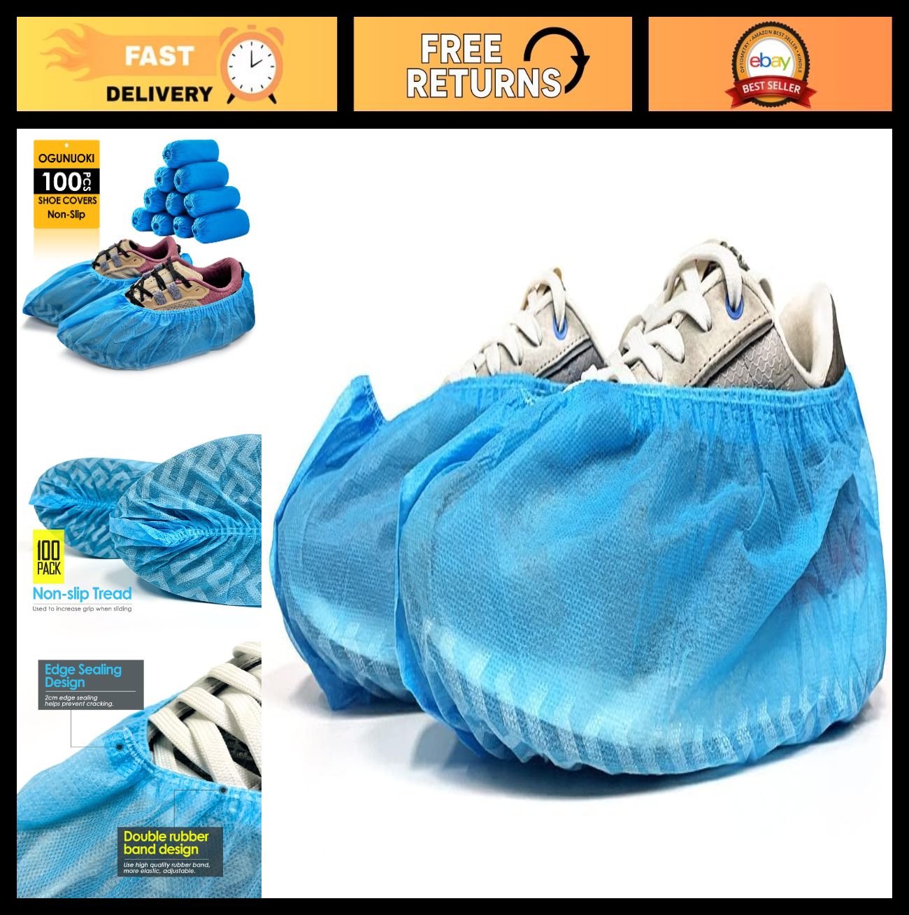 100 Pcs XL Disposable Non Slip Shoe Covers   Thick Oversized Booties for Home Us0