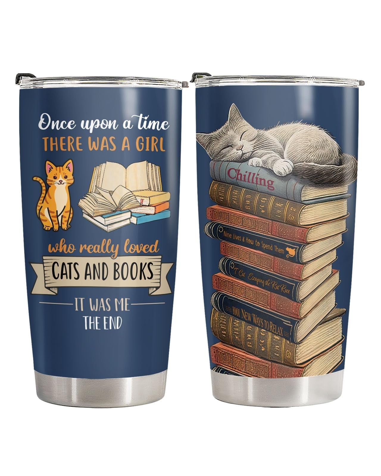 20oz Insulated Cat & Book Tumbler   Funny Gift for Cat Lovers & Librarians1