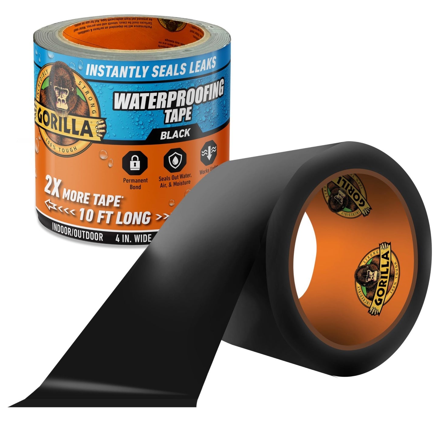 Waterproofing Tape 4" x 10' - Permanent Black Seal for Leaks, Weather Resistant,1