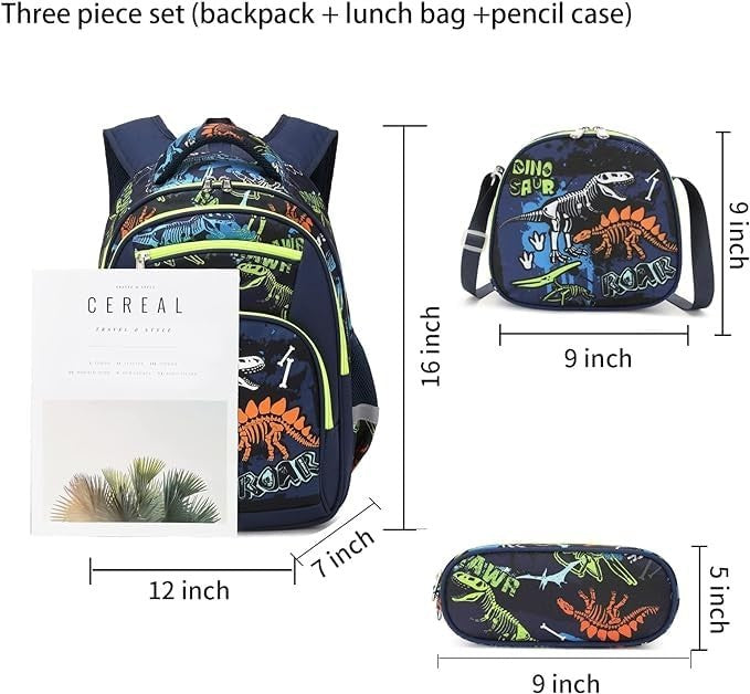 Dinosaur Backpack Set for Kids   3Pcs with Lunch Box & Pencil Case, Perfect Gift2