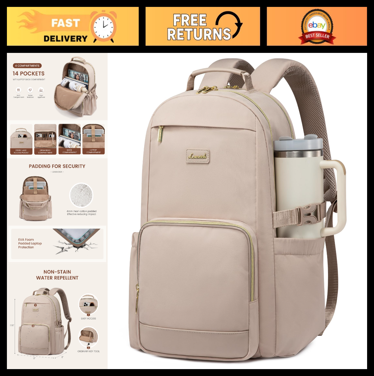 Stylish Waterproof Laptop Backpack for Women, 15.6" Large Capacity Travel Bag, P0