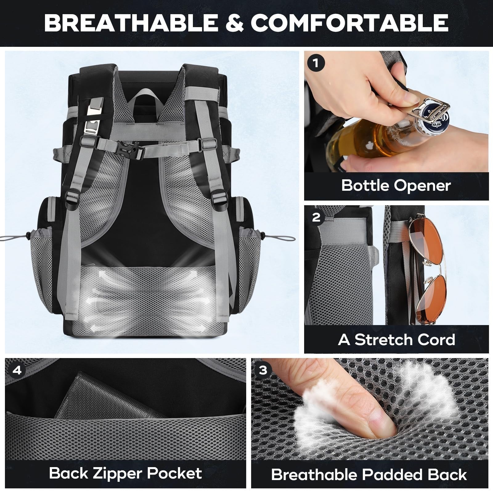 Insulated Backpack Cooler - 35/50 Can, Leakproof Soft Ice Bag, 16H Cold Retentio5