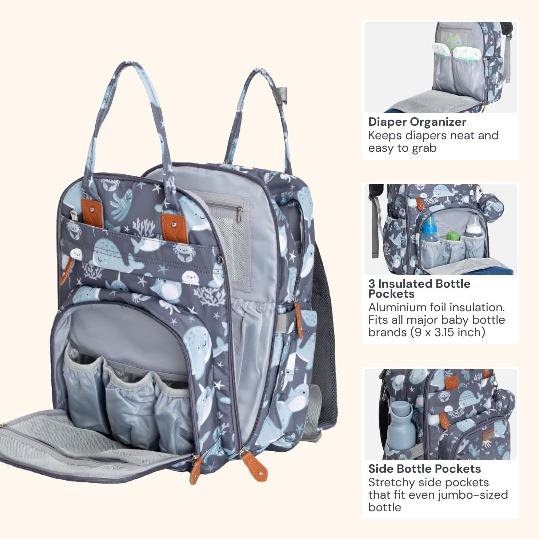 Multi Function Water Resistant Diaper Bag Backpack   Baby Travel Tote with Chang4