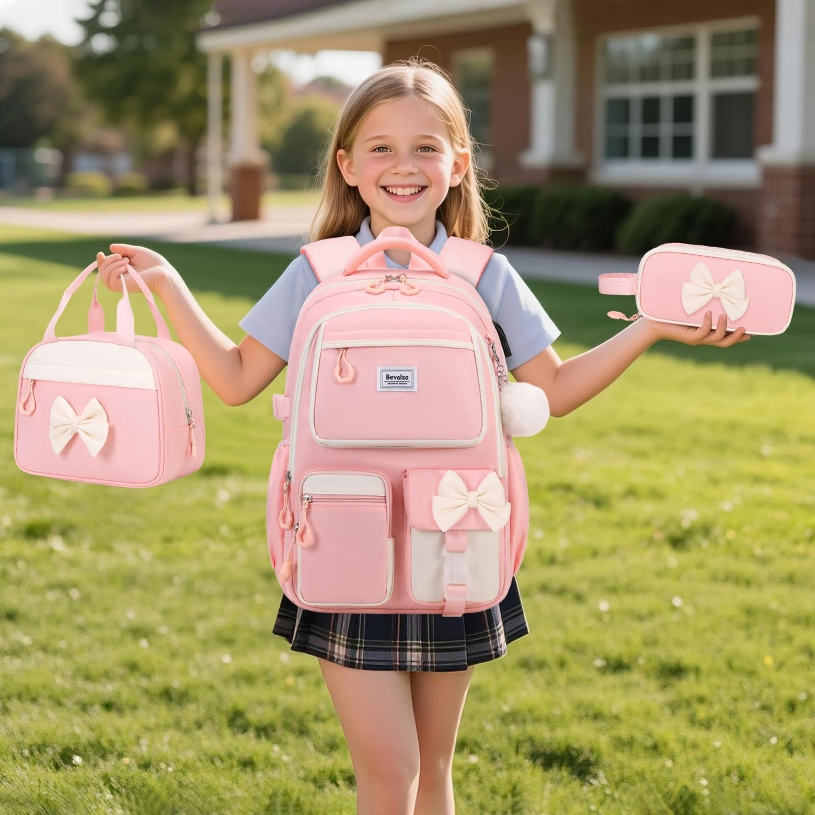 Cute Bow Backpack for Girls   School Bag Set with Lunch Bag & Pen Case7