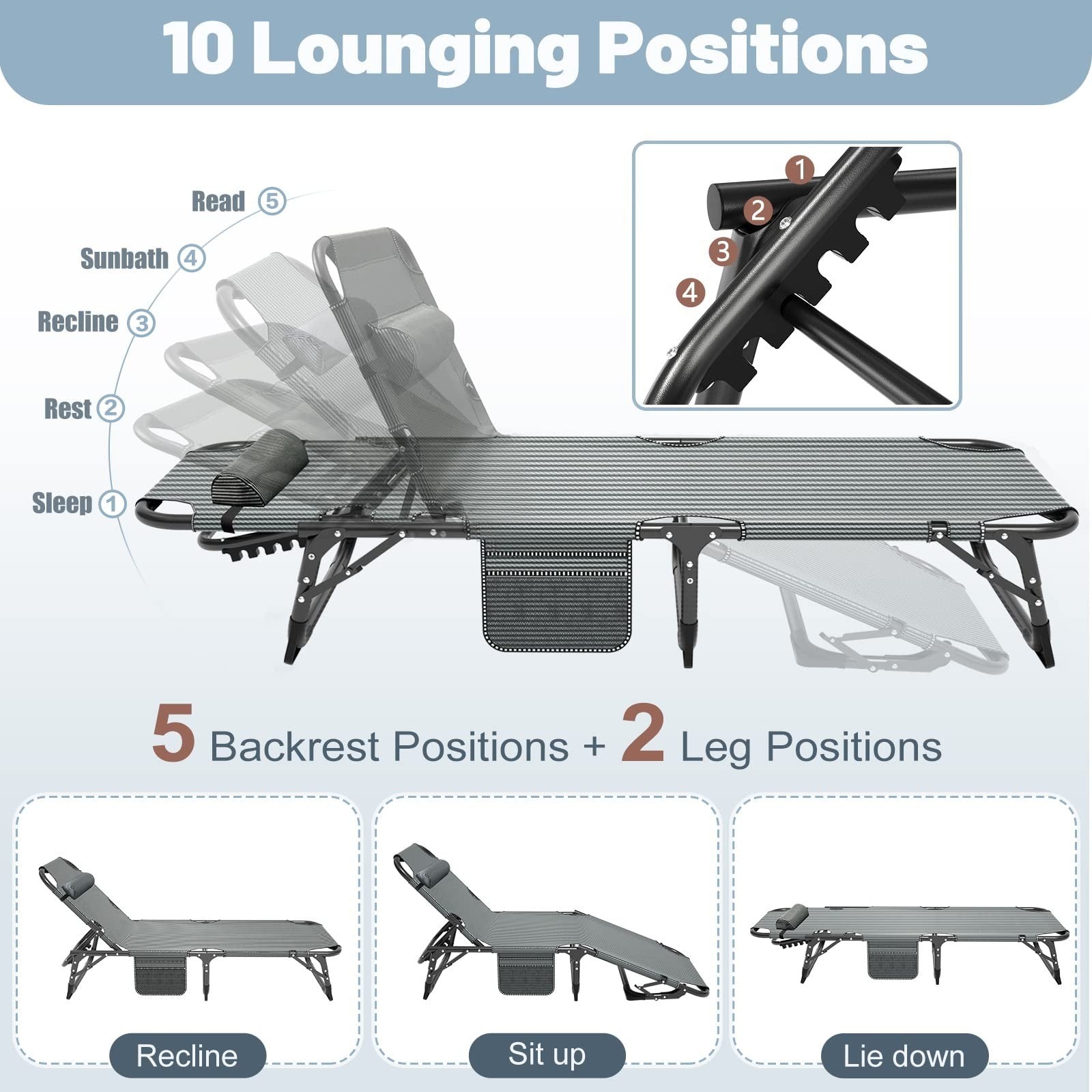 Folding Camping Cot for Adults   5 Position Adjustable Backrest & Padded Cushion3