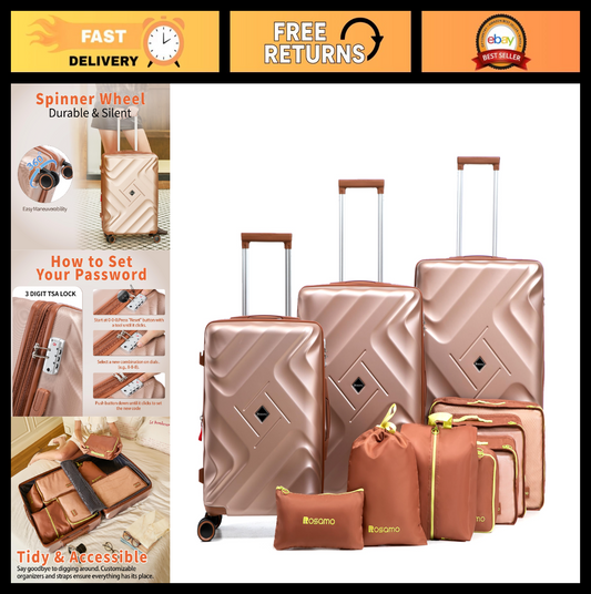 10-Piece Expandable Luggage Set - 22" Carry-On Suitcase, Hard Shell, Spinner Whe0