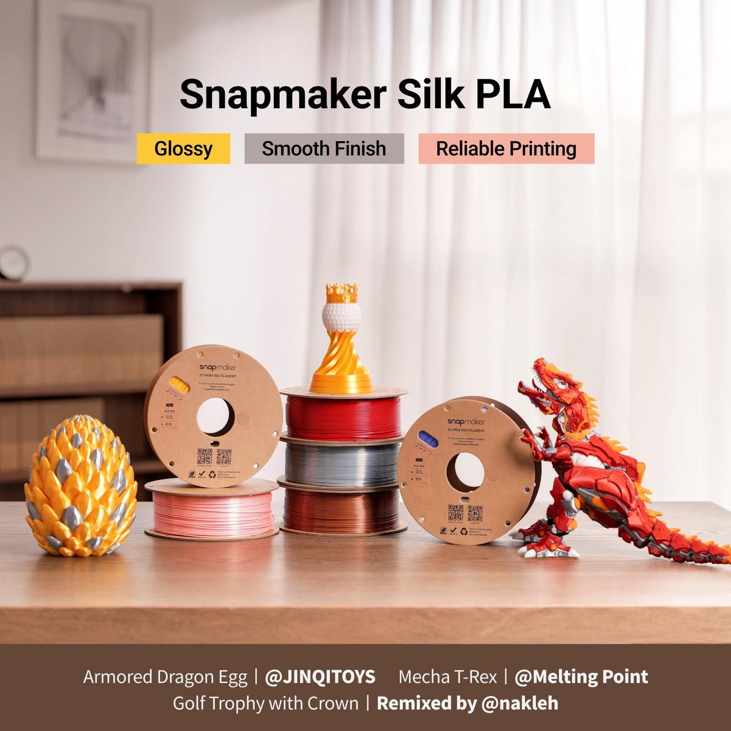 High-Quality Silk PLA Filament 1.75mm for 3D Printing - 1kg (2.2lbs) - Smooth Fi2