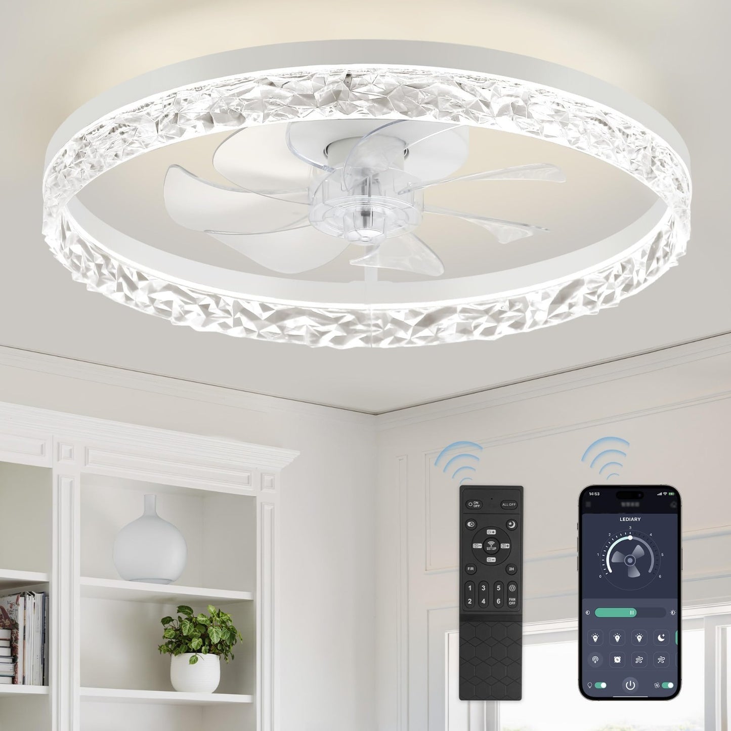 20" Modern LED Ceiling Fan with Lights & Remote, Dimmable, Low Profile, 6 Speeds1