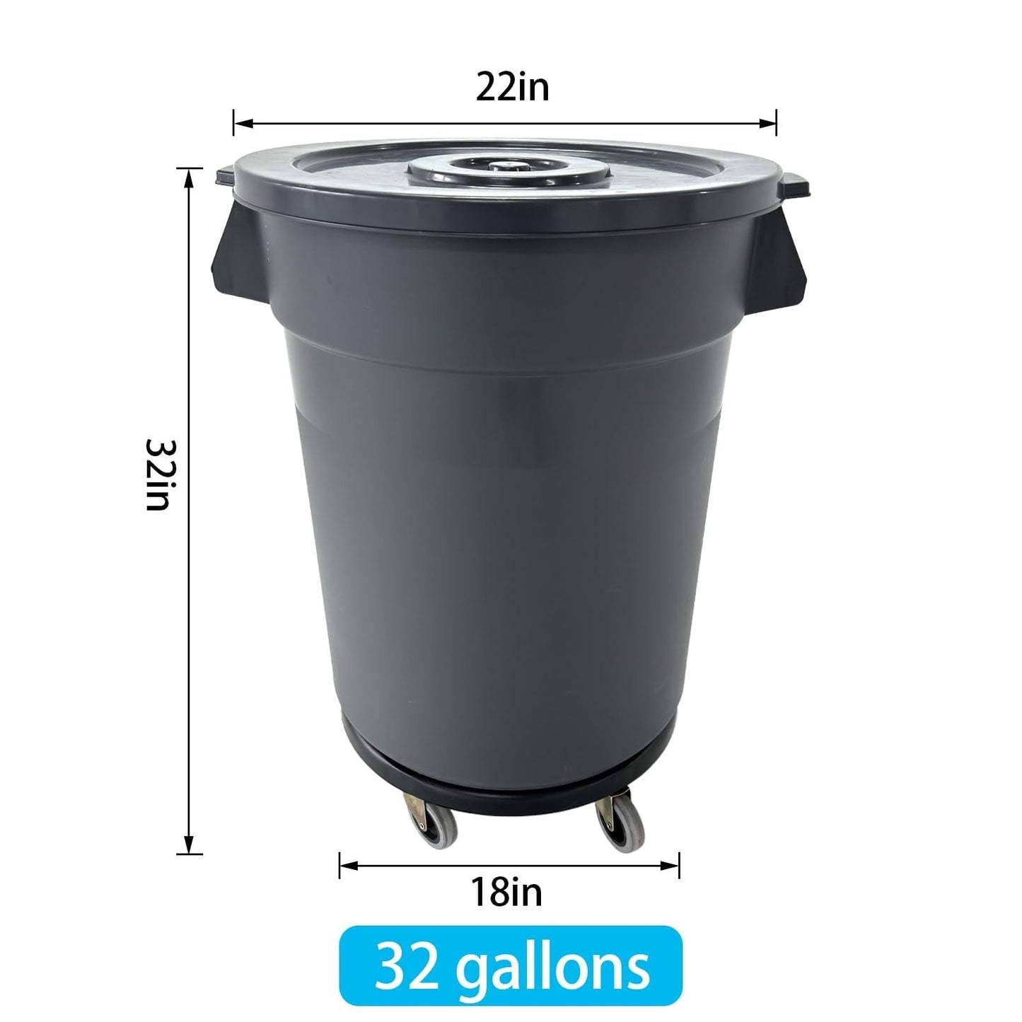 32 Gallon Heavy Duty Outdoor Trash Can with Lid & Wheels, 2 Pack - Ideal for Pat2