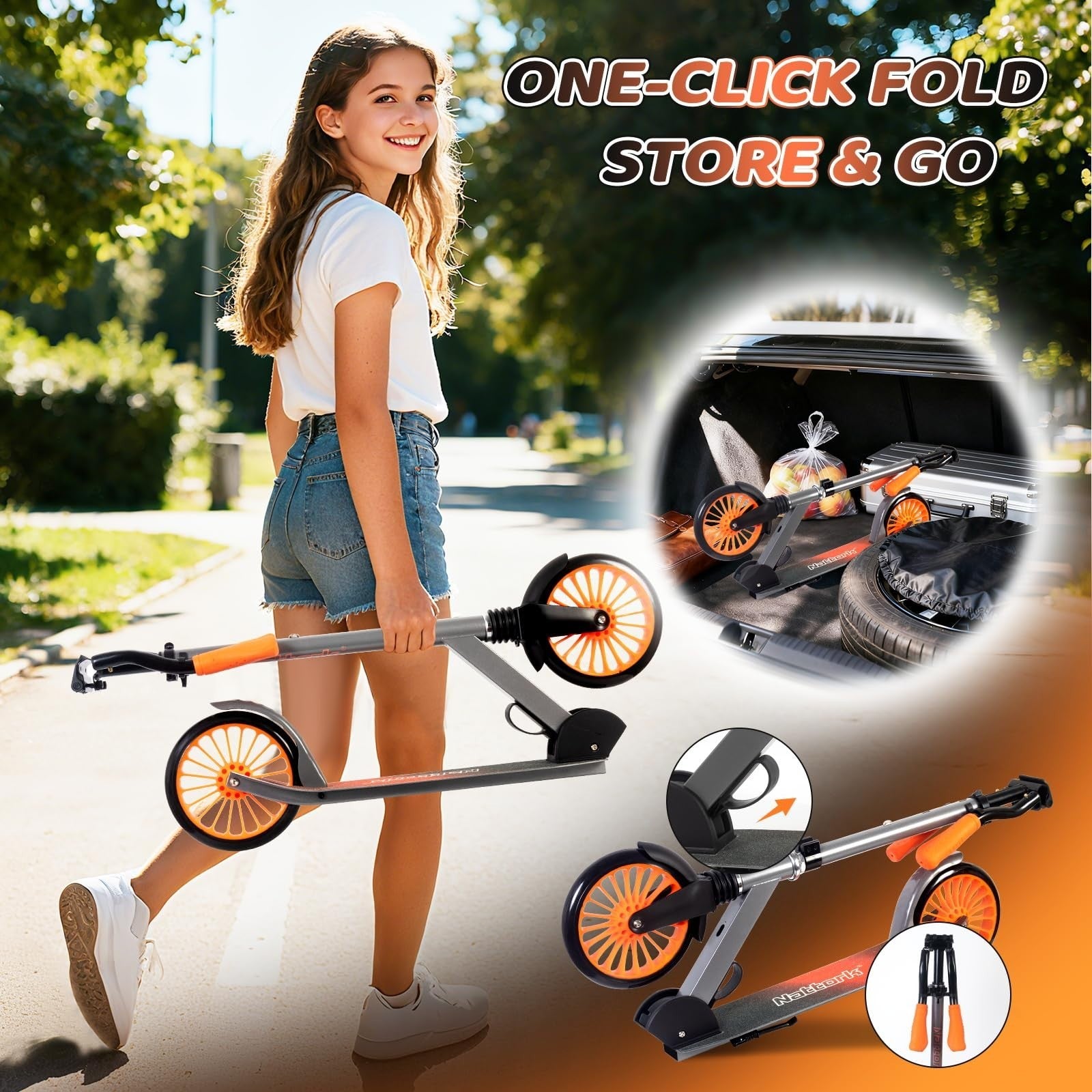Adjustable Kick Scooter for Kids & Teens, 240 LBS Max Load, Foldable, 8" Wheels,4