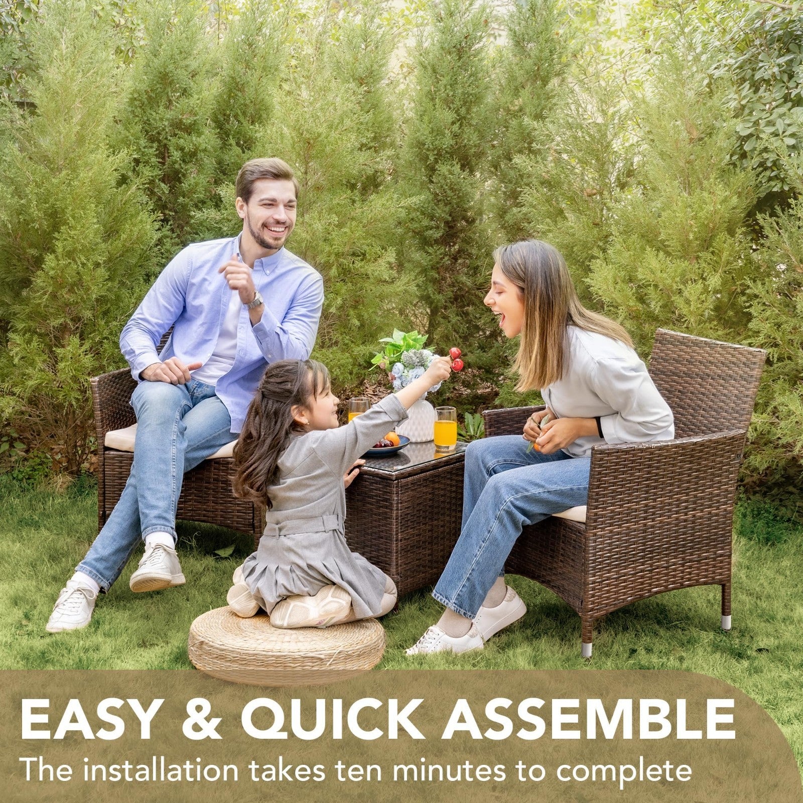 3 Piece Outdoor Wicker Patio Furniture Set   Rattan Table & Chairs for Garden, B6