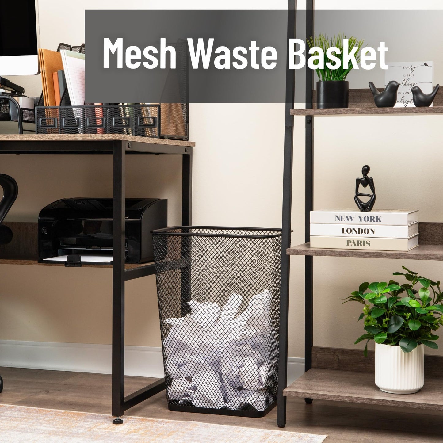 10 Gallon Metal Mesh Waste Bins Set of 2 | Black Office & Home Trash Cans, Non-S2