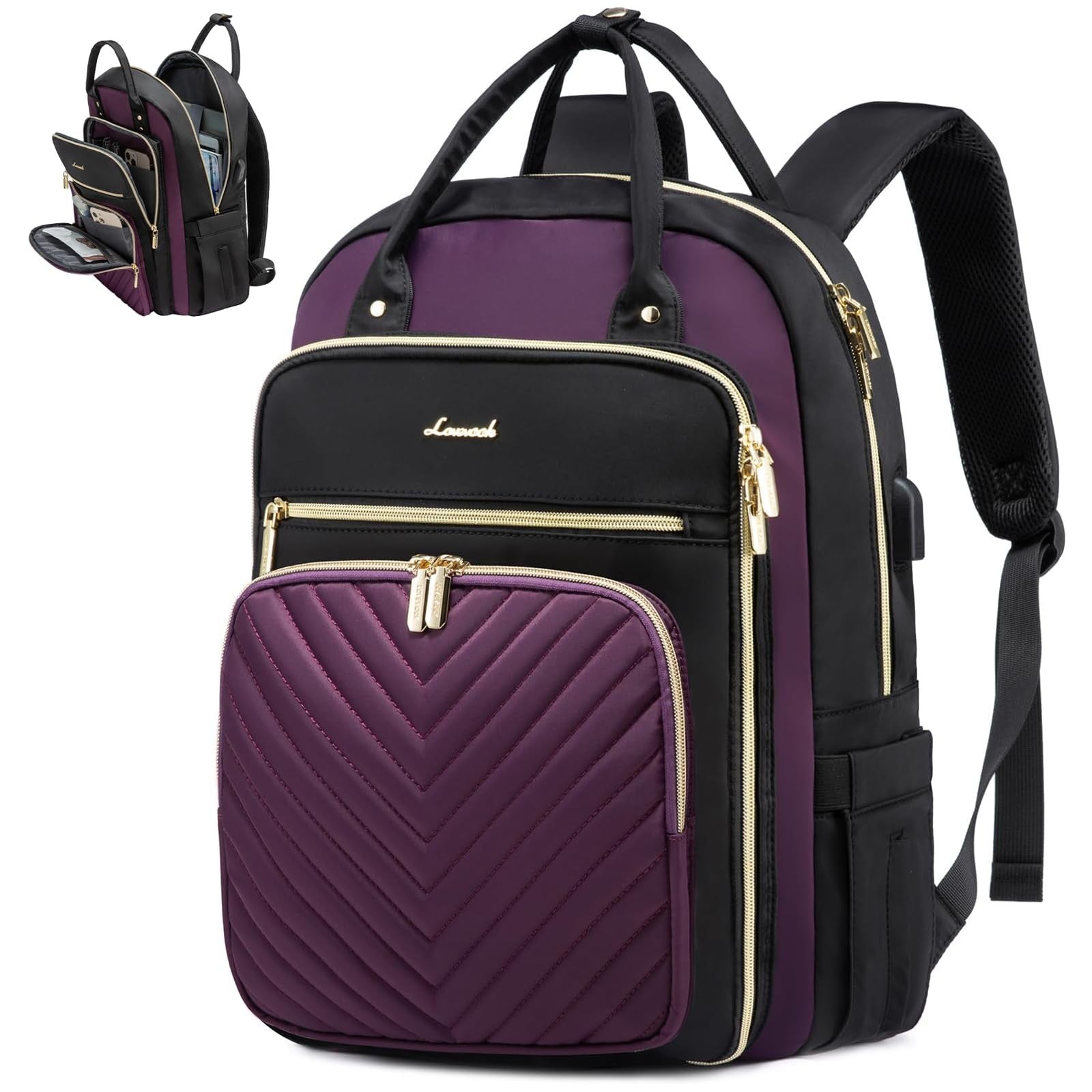 Stylish Water Resistant Laptop Backpack for Women   USB Charging, Fits 15.6" Lap1