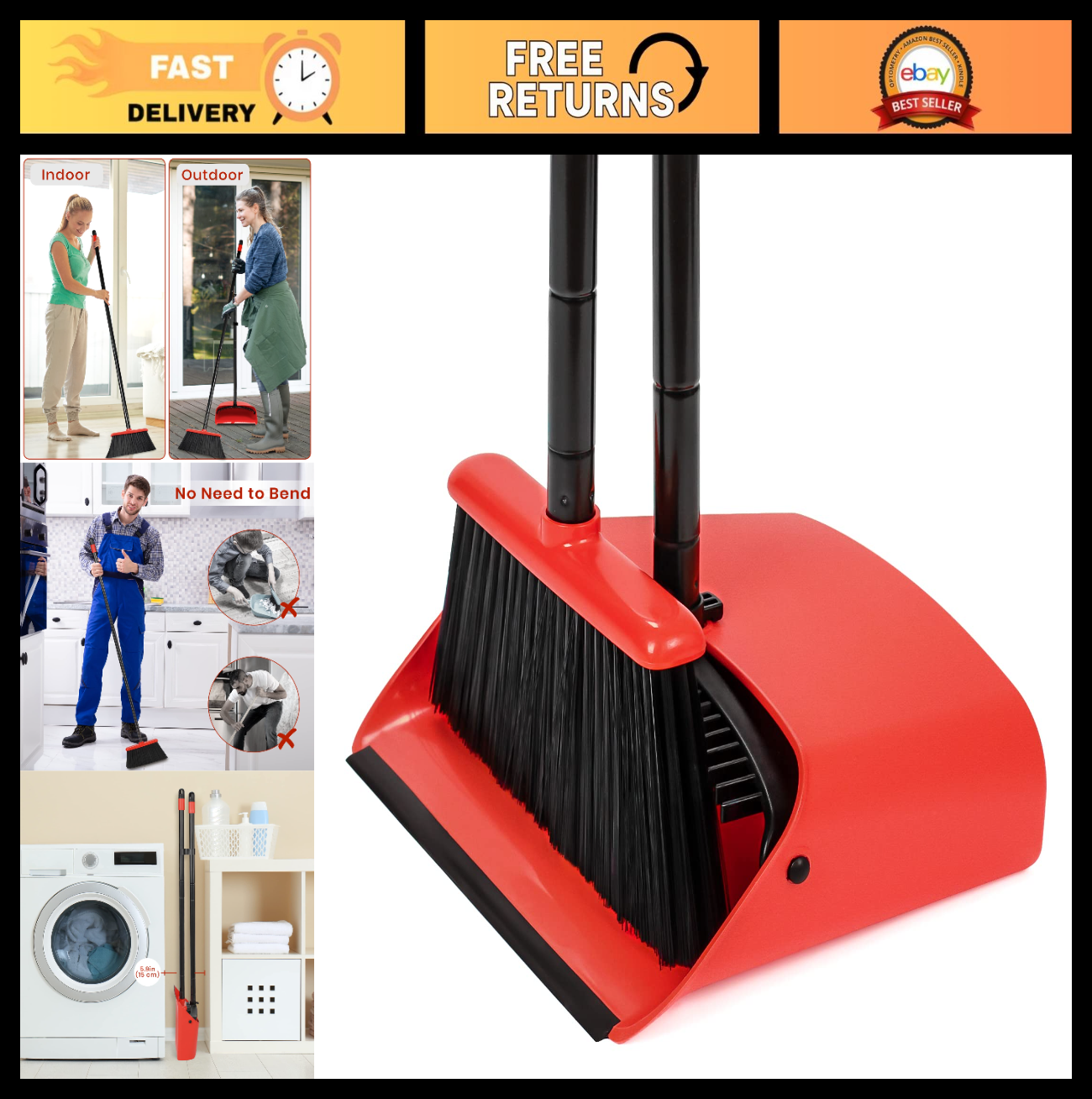 52" Broom and Dustpan Set - Heavy Duty Cleaning Combo for Home, Office & Garage0