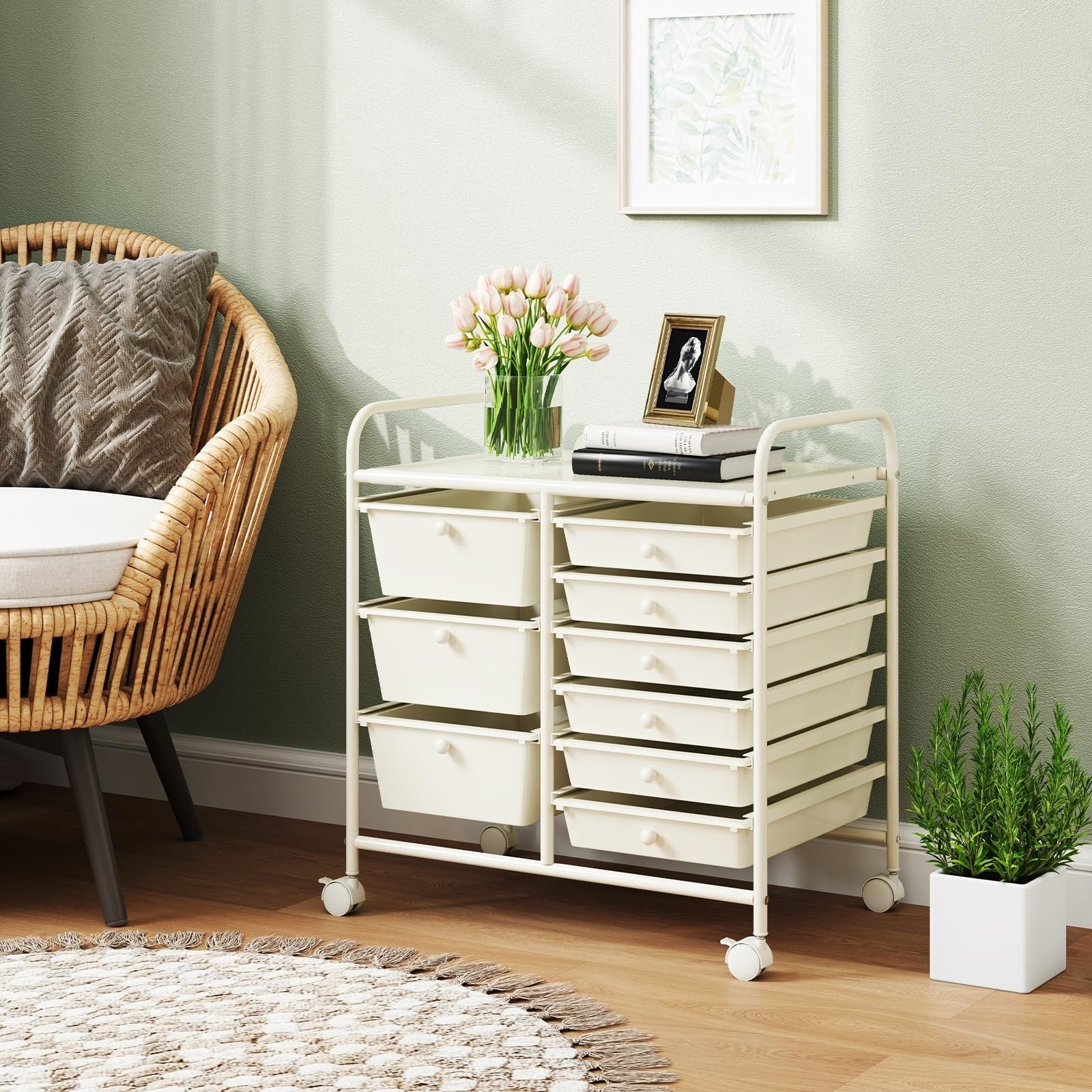 9 Drawer Rolling Storage Cart   Mobile Utility Cart for Craft, Art Supplies, Cla3