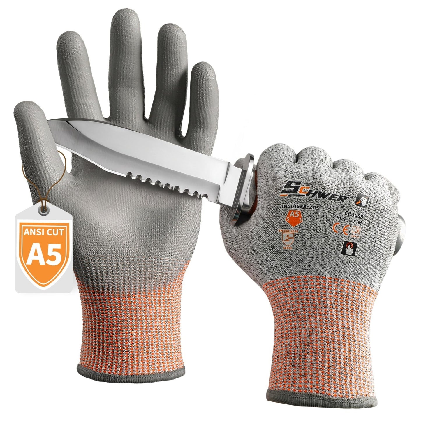 12 Pairs Cut Resistant Gloves A5, Non-PFAS, Fiberglass-Free, Large Size0