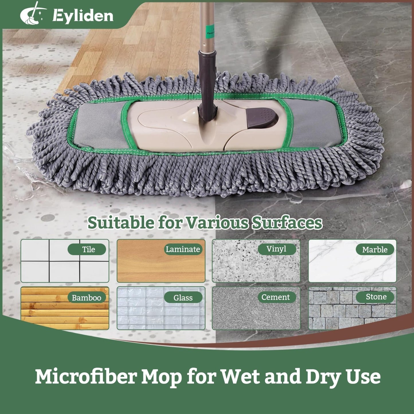 Pro Dust Mop for Floor Cleaning - 3 Reusable Microfiber Pads, Heavy-Duty, Effici4