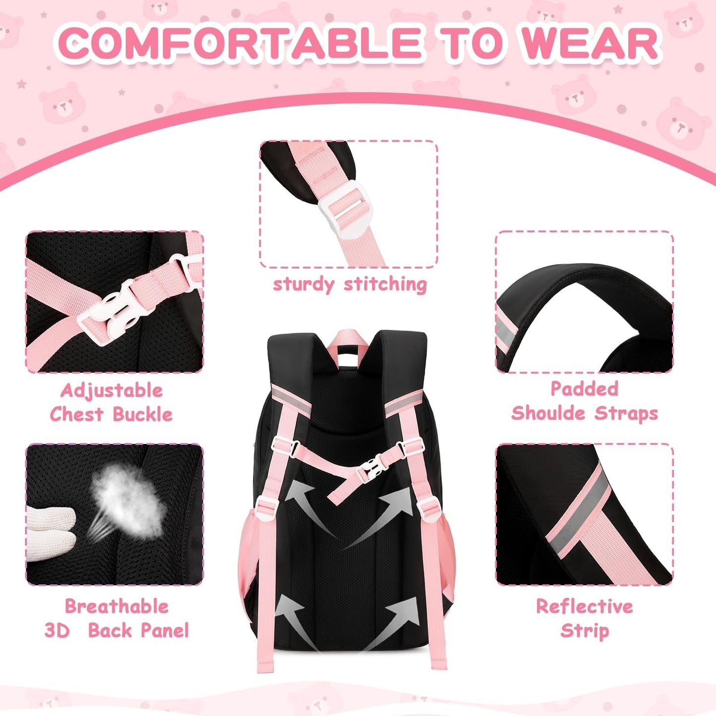 Kawaii Girls School Backpack - Cute Book Bag for Middle & Elementary Students, B4