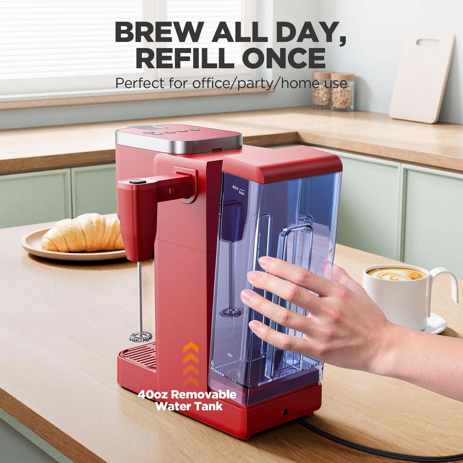 Single Serve Coffee Maker with Milk Frother, 40oz Tank, 6 Brew Sizes, BPA Free5