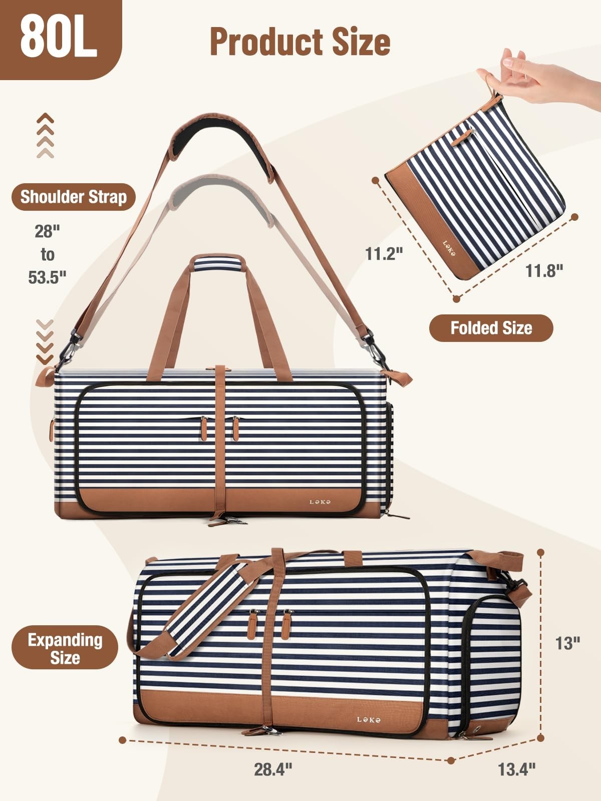 Large 80L Foldable Travel Duffle Bag for Women - Weekend, Hospital, Shoes Compar3