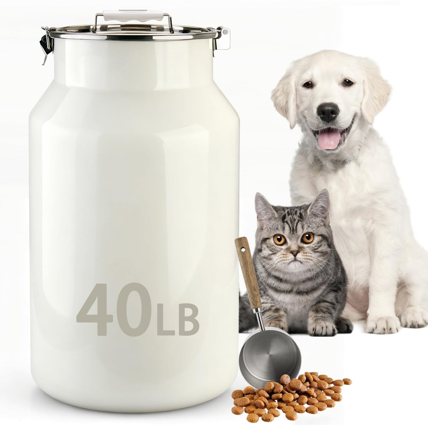 Large Stainless Steel Pet Food Storage Container 40 lb   Dog & Cat Supplies1