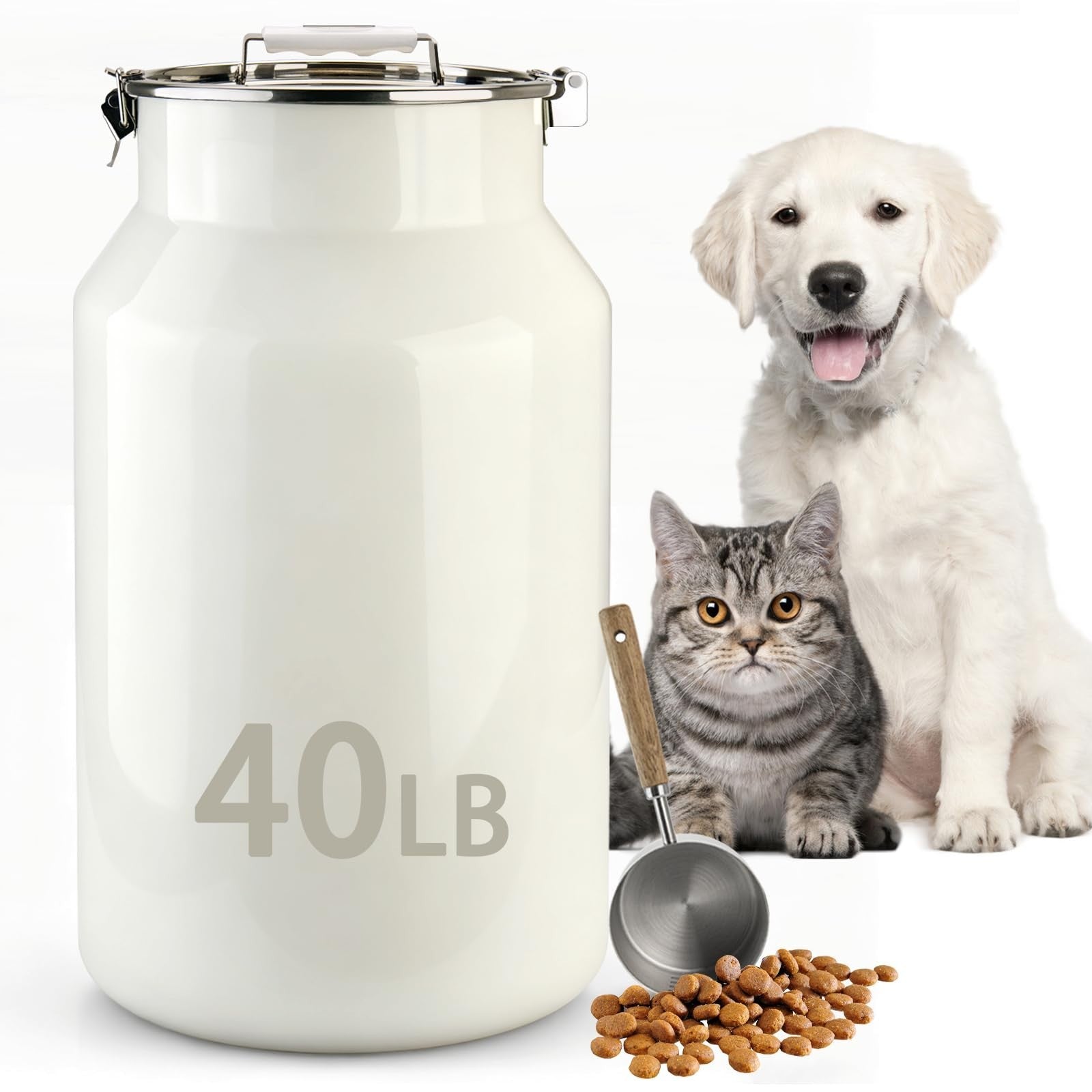 Large Stainless Steel Pet Food Storage Container 40 lb   Dog & Cat Supplies1