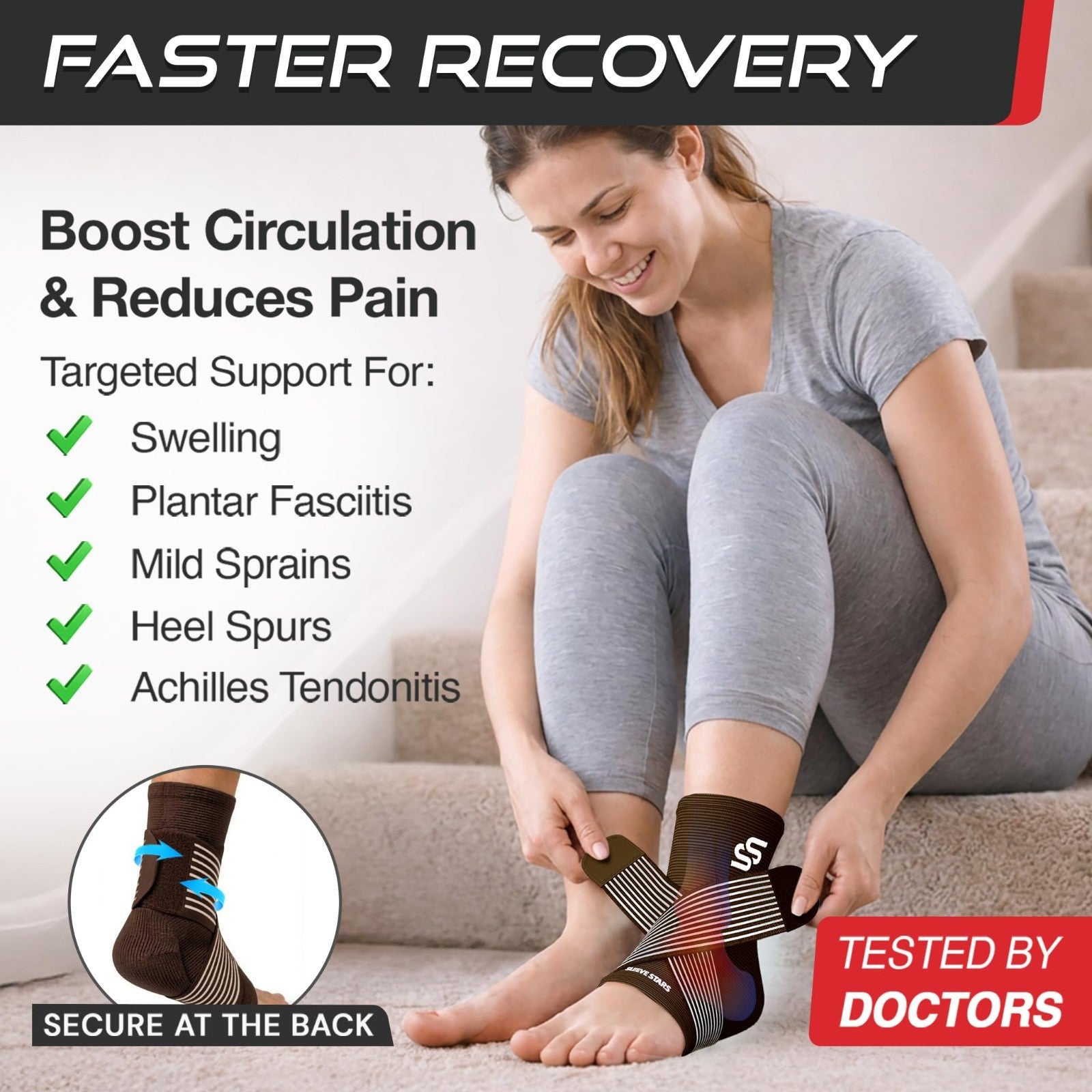 Ankle Brace Compression Sleeve for Sprains & Plantar Fasciitis Relief, Adjustabl2