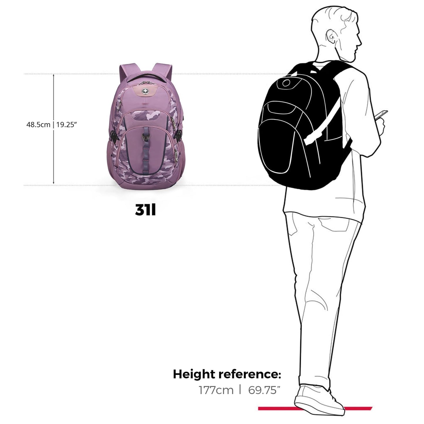 Stylish Pink Camo Laptop Backpack with USB Charging, Fits 15.6" Computer, 31L Tr8