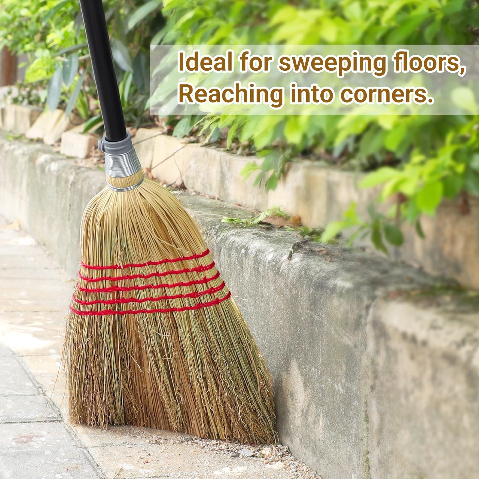 Heavy-Duty Corn Broom for Indoor/Outdoor Use - Ideal for Gravel, Leaves, Sand, a4