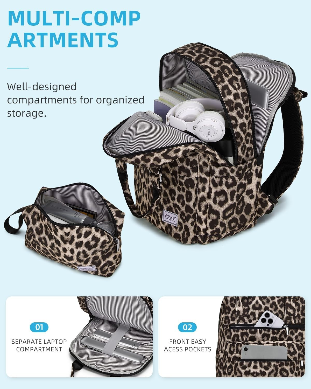 3-Piece Carry-On Luggage Set, 20" Suitcase with Wheels, Lightweight Leopard Prin4