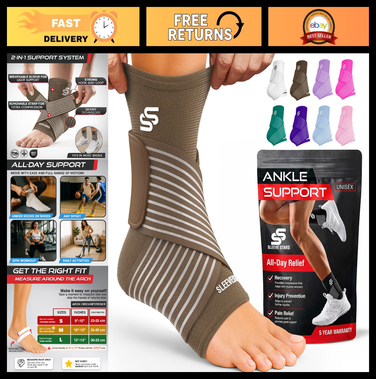 Ankle Brace Compression Sleeve for Sprains & Plantar Fasciitis Relief, Adjustabl0