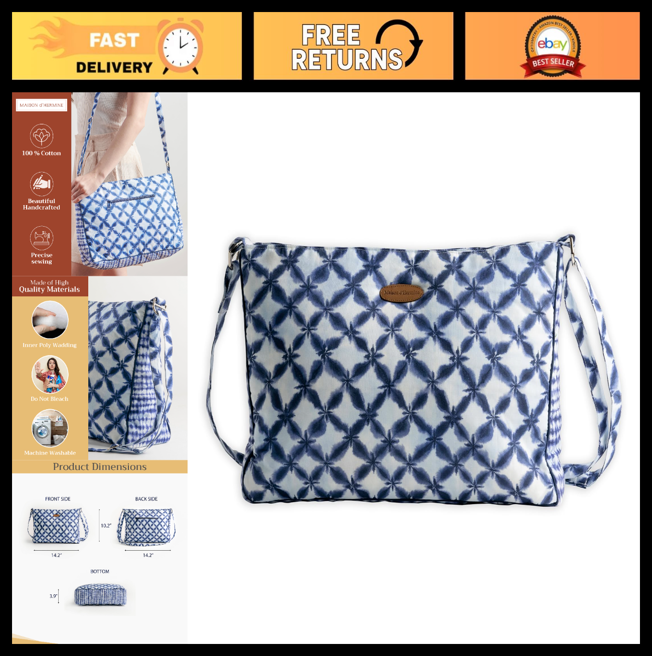 Stylish Cotton Shoulder Bag for Women   Versatile Handbag, Everyday Use, Fashion0