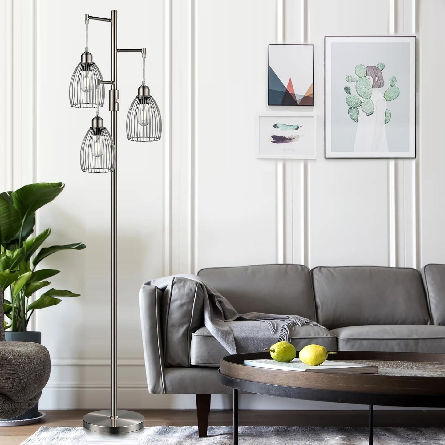 Dimmable Industrial Floor Lamp with 3 LED Edison Bulbs, Elegant Teardrop Design,3