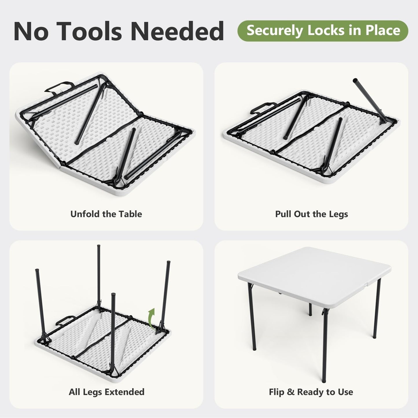 Folding Card Table 36" Square, Portable Heavy Duty with Handle for Camping, BBQs6
