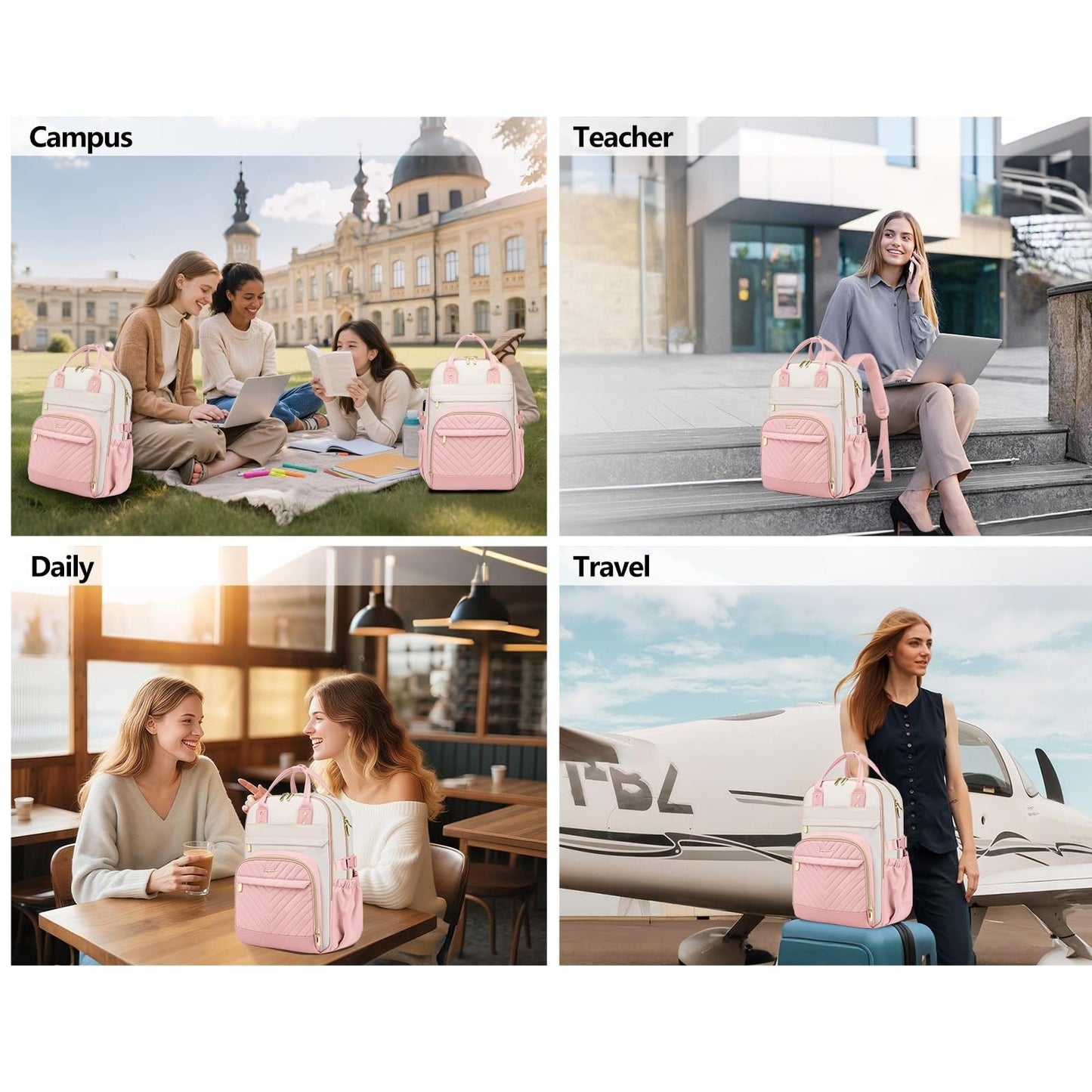 Stylish Laptop Backpack for Women   15.6" College Bookbag with Large Tumbler Poc5