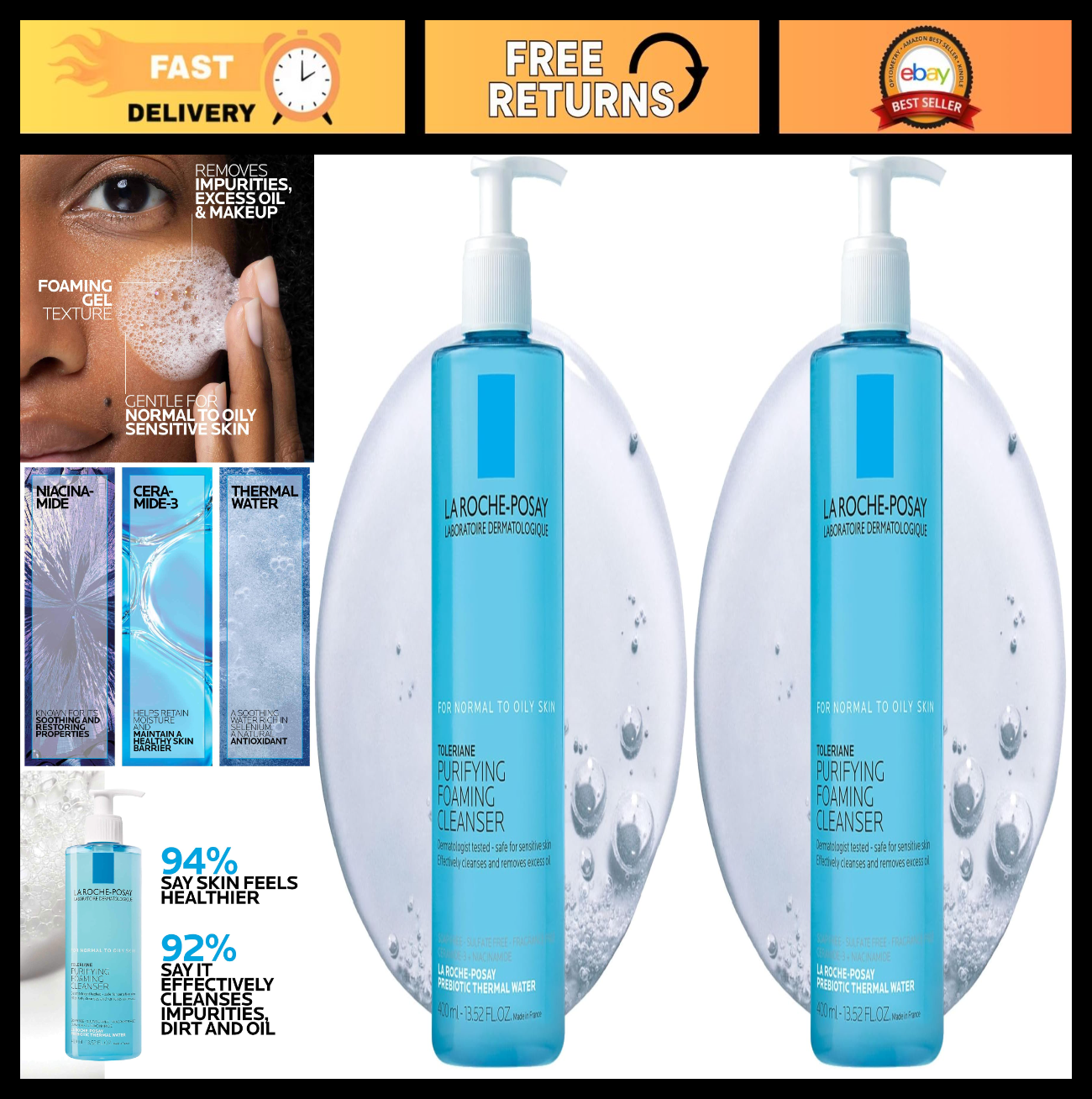 Oil-Free Foaming Facial Cleanser for Sensitive Skin with Niacinamide & Ceramides0