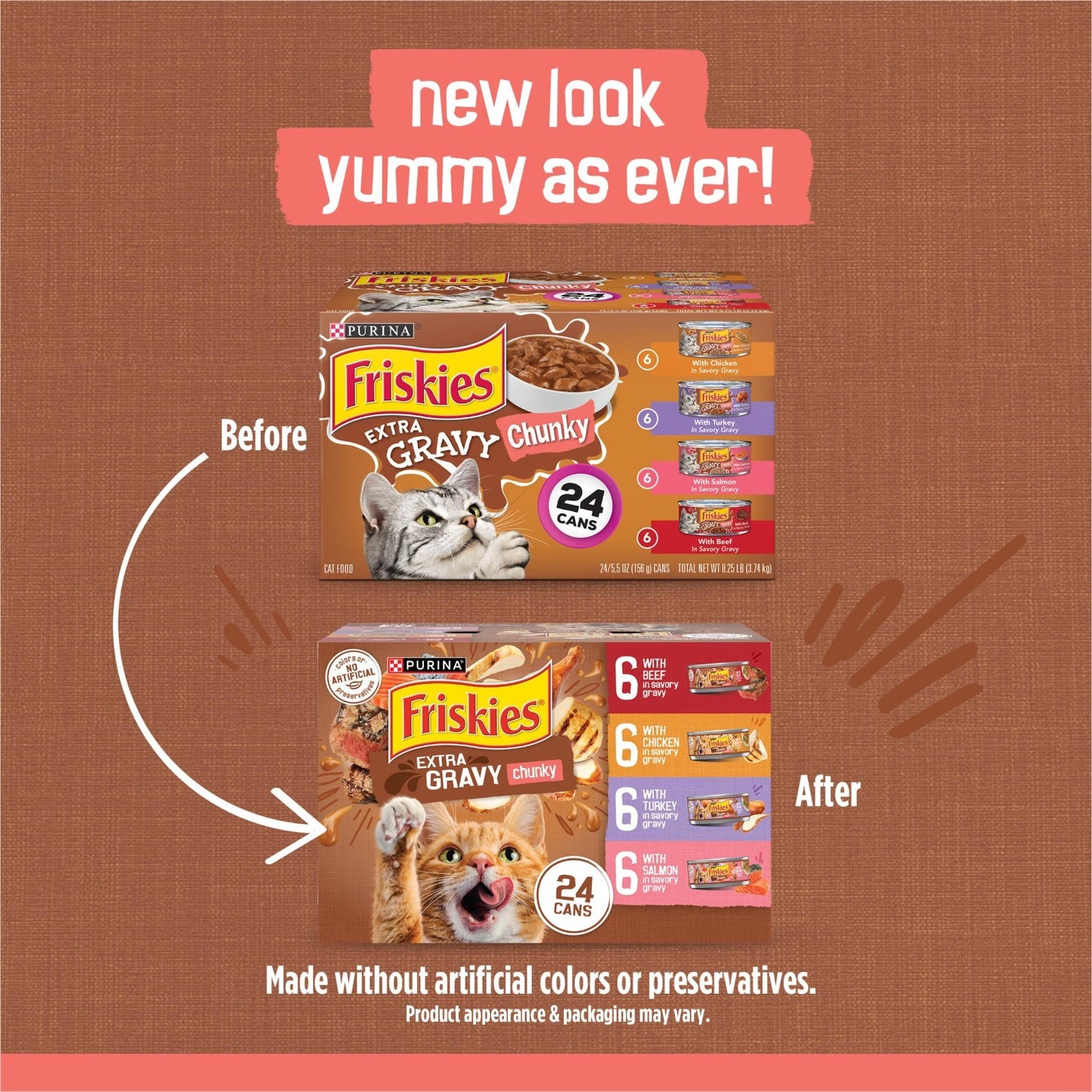 Chunky Wet Cat Food Variety Pack 24ct   Extra Gravy Chicken, Turkey, Salmon, Bee2