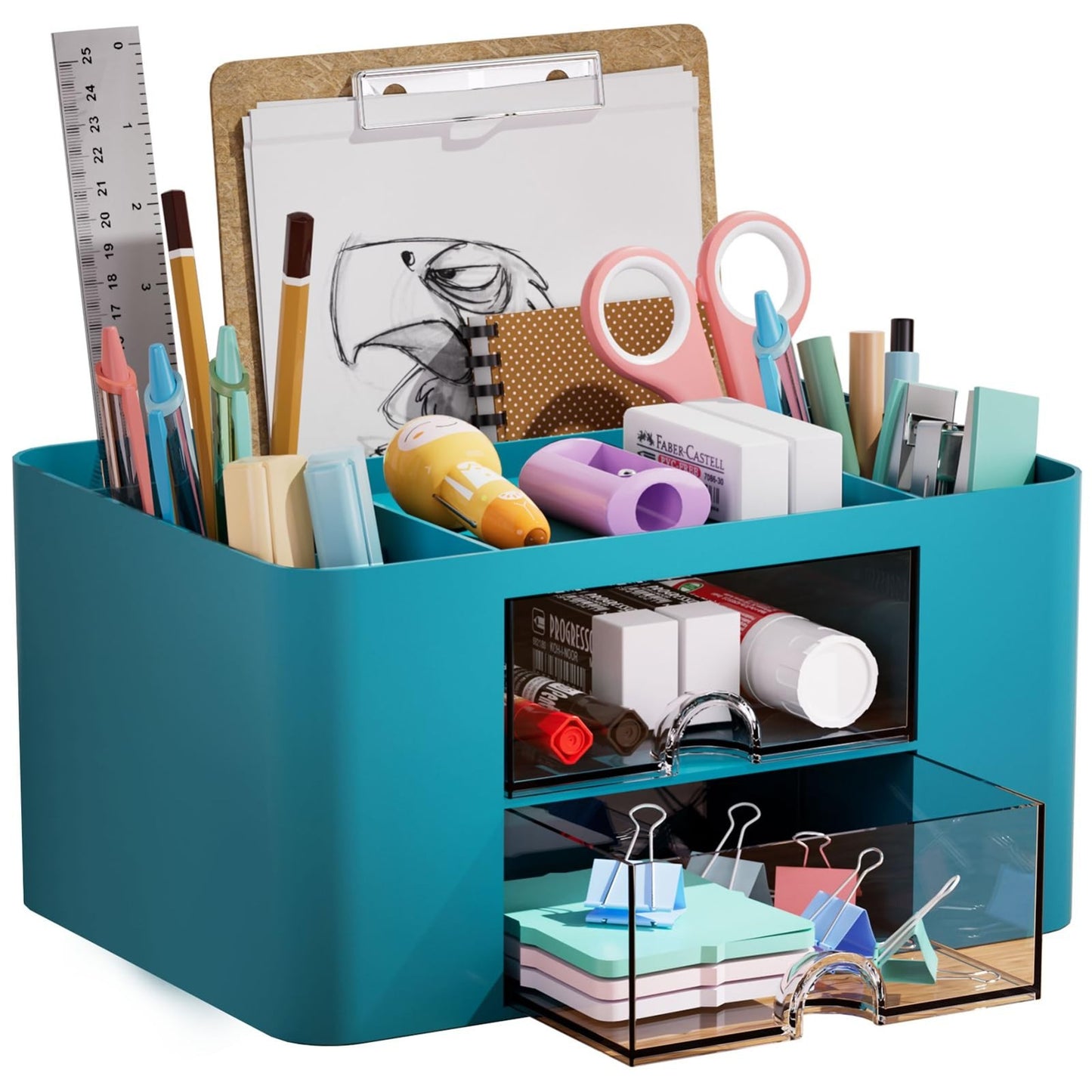 Multi Functional Desk Organizer with 2 Drawers, 5 Compartments for Art Supplies1