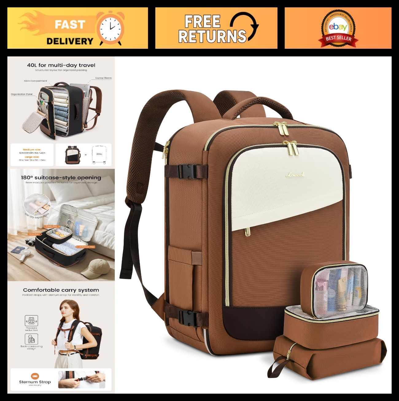 40L Travel Backpack for Women - TSA Approved Carry-On, Fits 17" Laptop, Waterpro0
