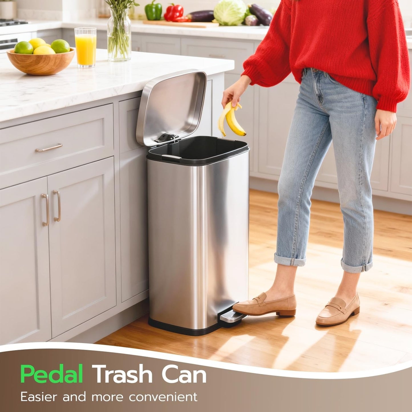 8 Gallon Stainless Steel Trash Can with Lid - Removable Inner Bucket, Foot Pedal2