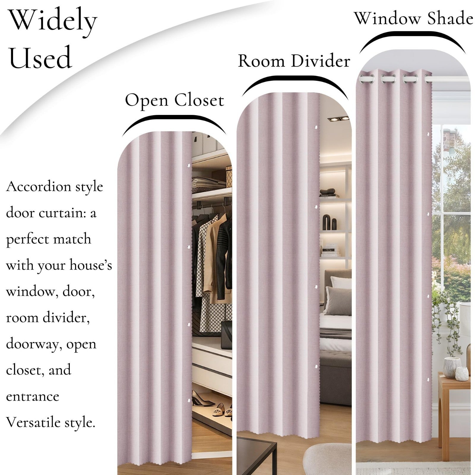 Accordion Style Magnetic Closure Curtain   Pinch Pleated Room Divider, W60 x L809