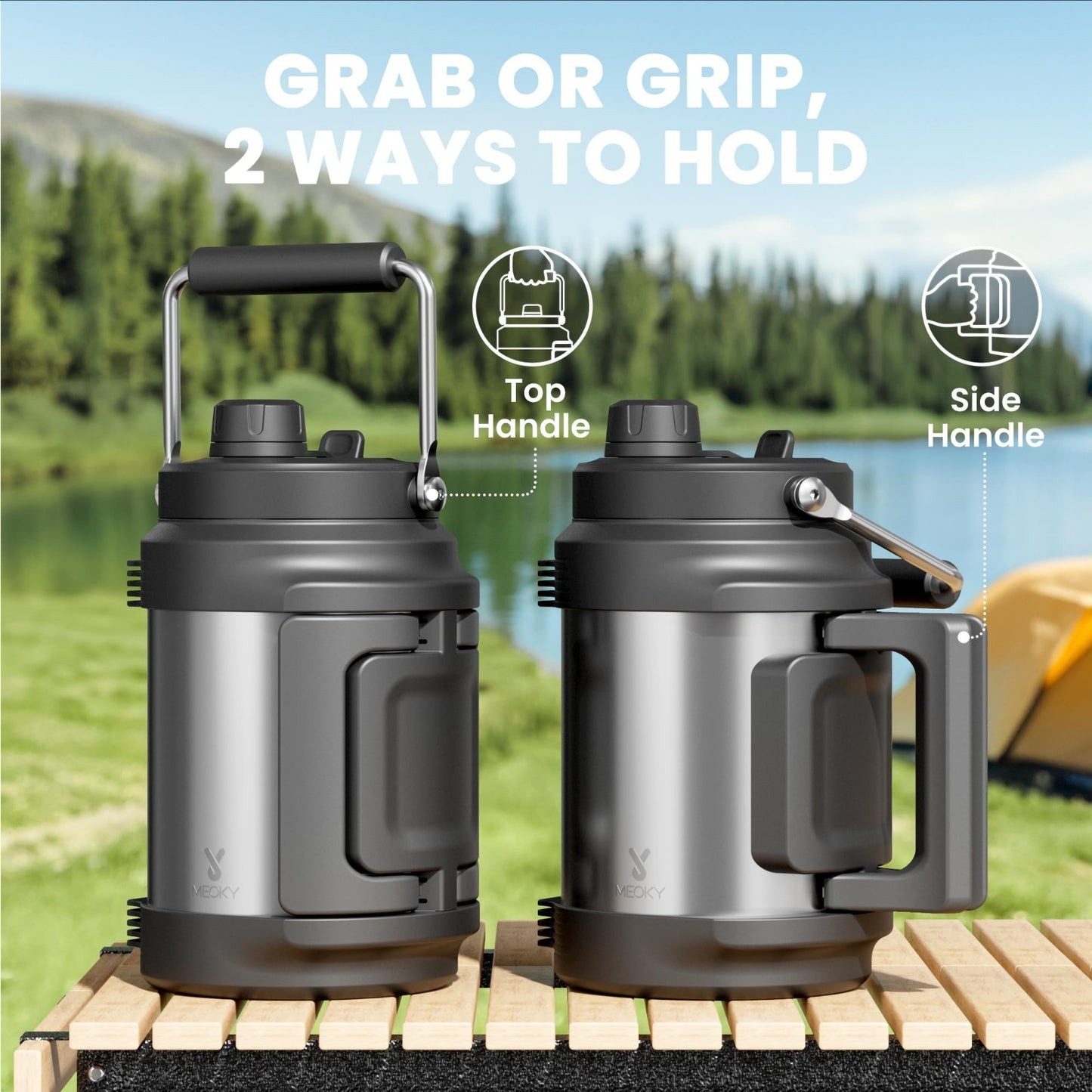 64 oz Insulated Water Bottle - Triple Wall Vacuum, Half Gallon Jug, Leak Proof,4