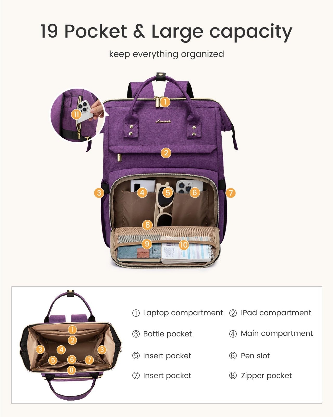 Stylish Waterproof Laptop Backpack for Women, 15.6" Travel Bag with Tumbler Hold3
