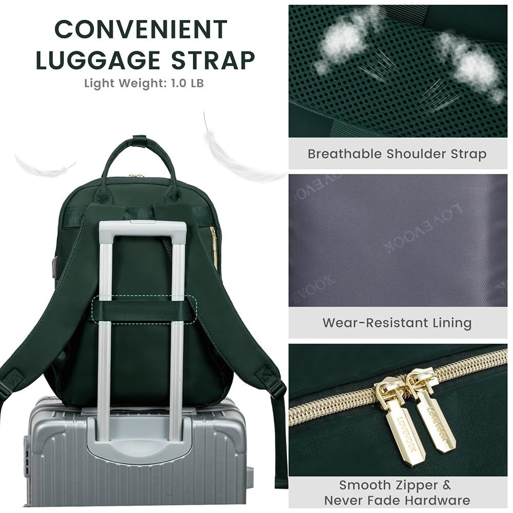 Stylish Water Resistant Laptop Backpack for Women, USB Charging, Travel Work Bag4