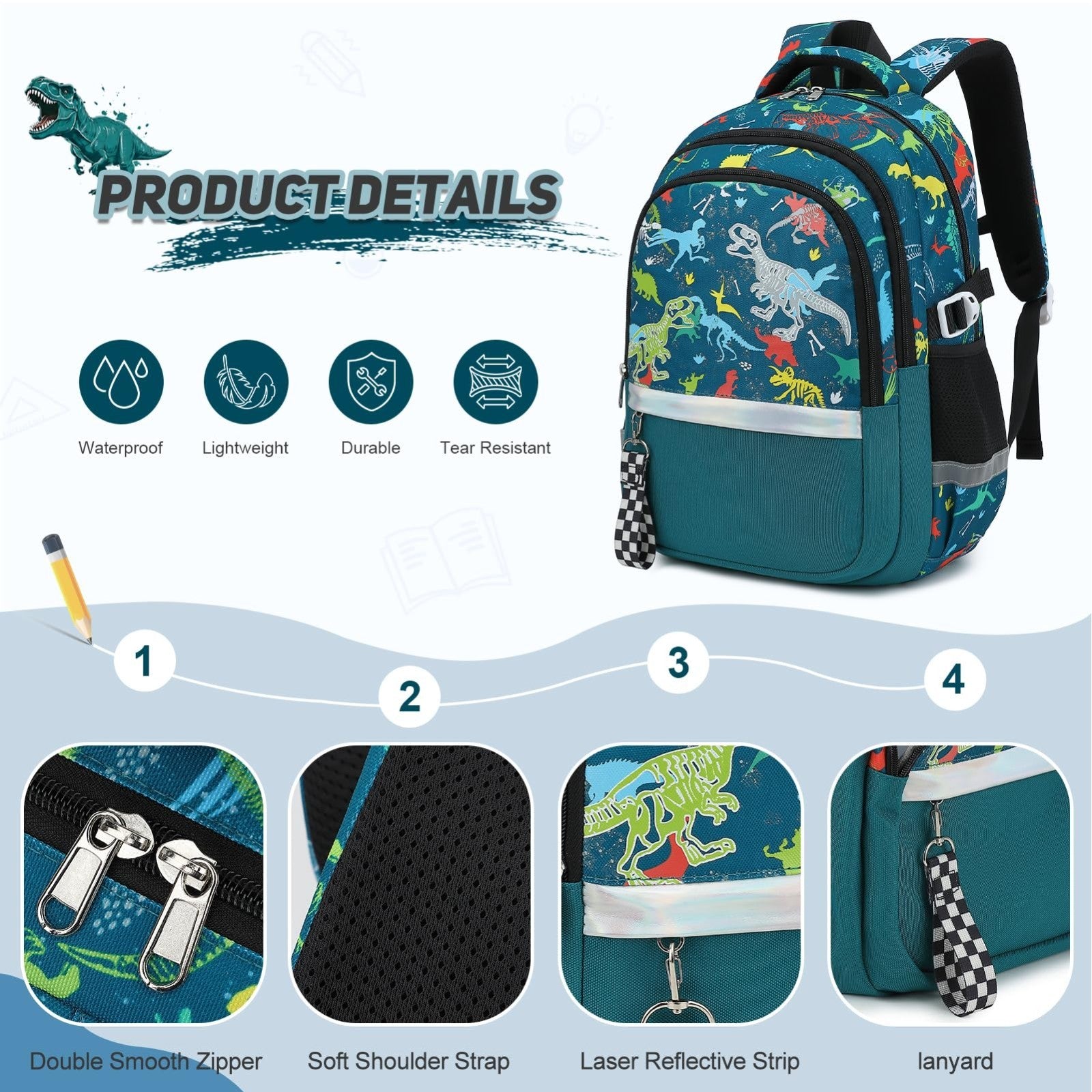 Luminous Boys Backpack Set   3PCS with Lunch Box & Pencil Case   School Gear5