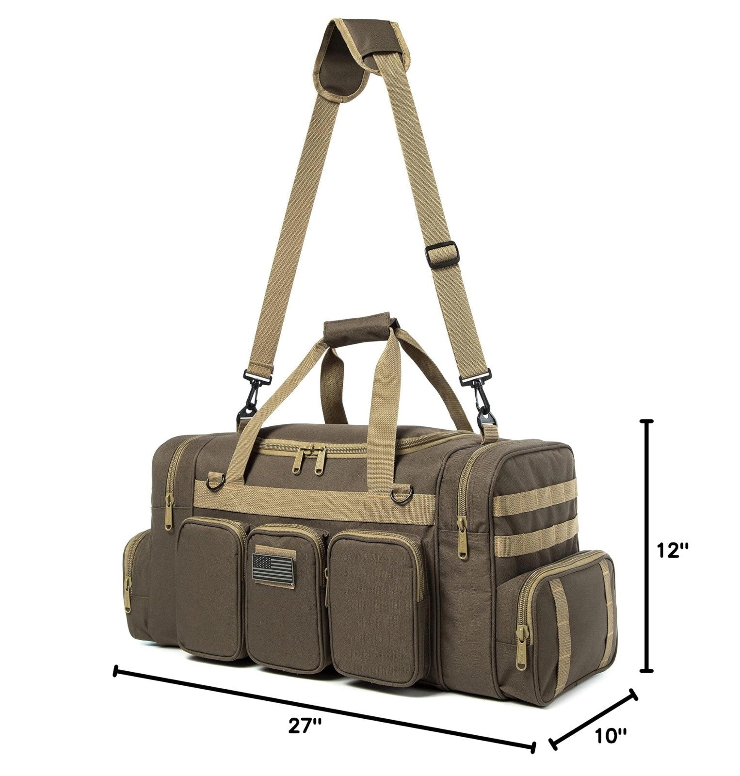 Heavy Duty Tactical Duffel Bag   Military Molle Gear, Lockable Zippers, 27" Khak2