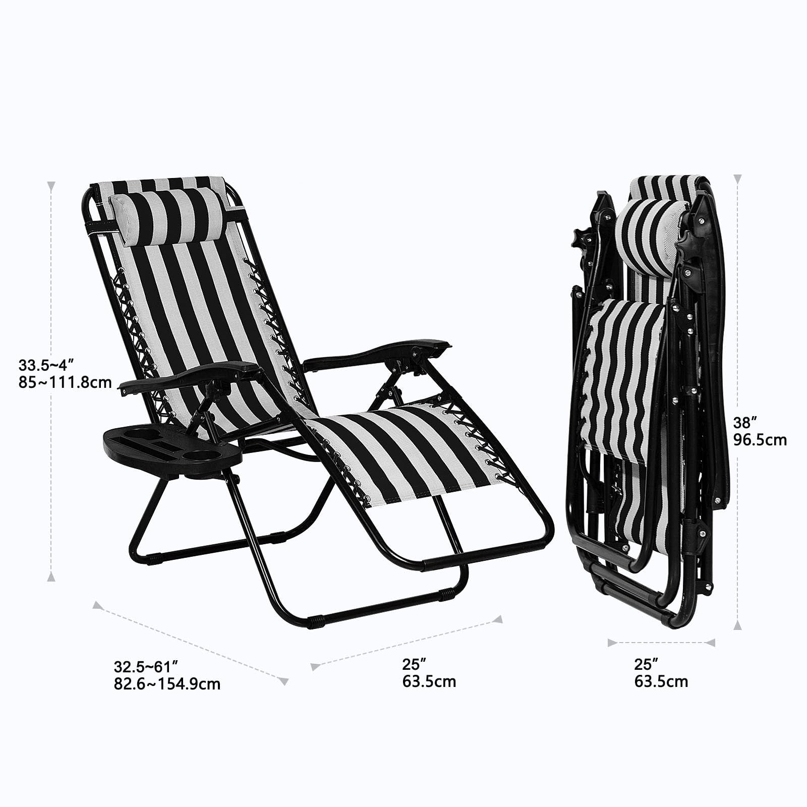 Set of 2 Adjustable Zero Gravity Lounge Chairs   Steel Mesh Patio Recliners with2