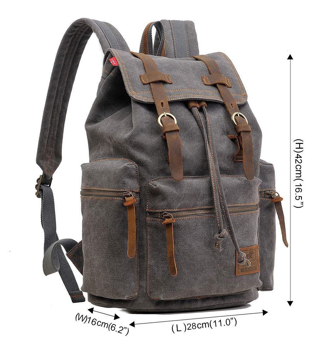 High Capacity Canvas Vintage Backpack for Camping, Hiking, Travel, 12 15" Laptop1