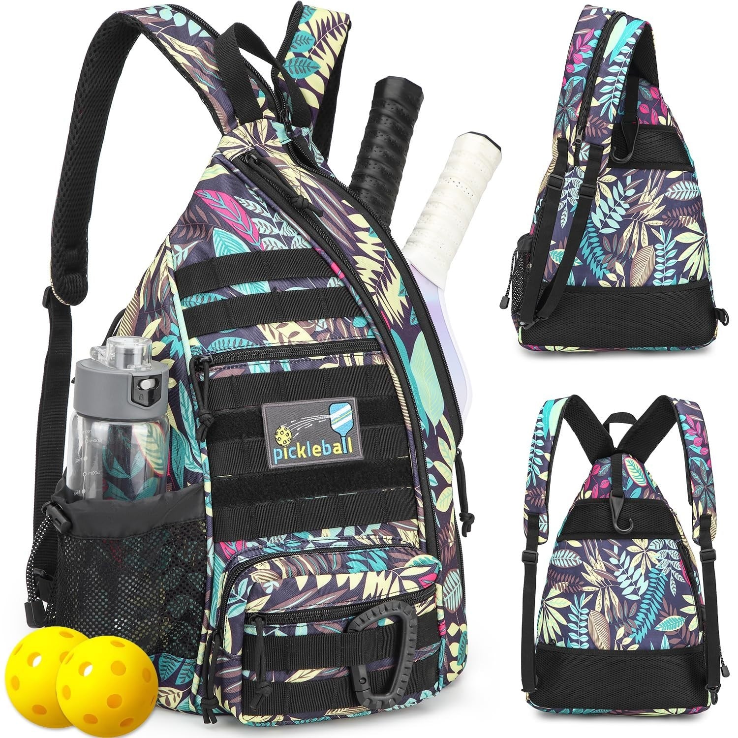 Tactical Pickleball Backpack - Adjustable Sling Bag with Fence Hook & Water Bott1