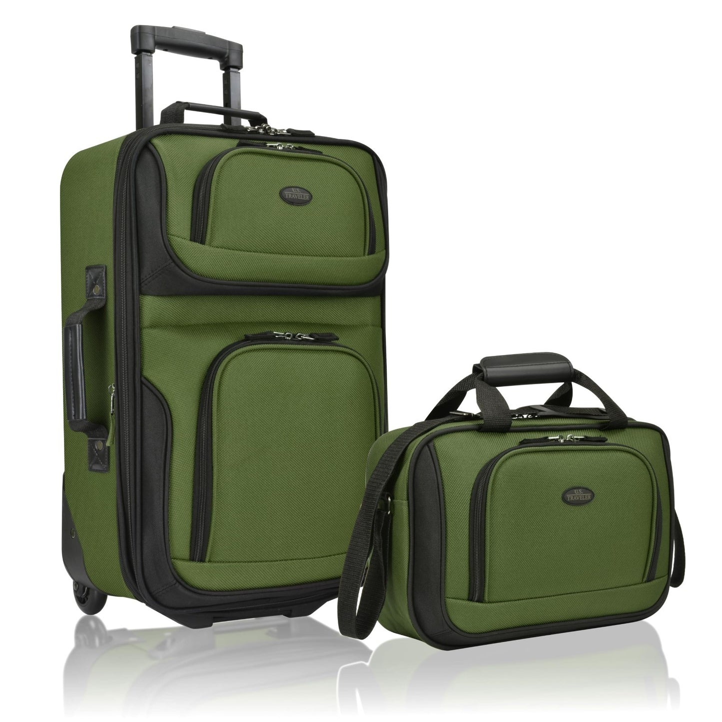 Lightweight Softside Rolling Carry-On Suitcase, 2-Wheel Travel Luggage Set, Gree1